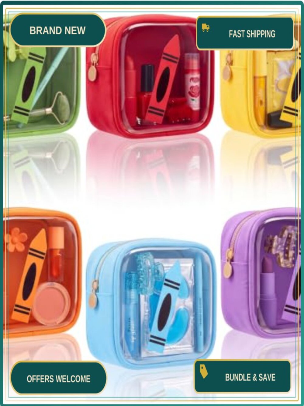 6pc Clear Teacher Pouch PVC Nylon Mini Cosmetic Bag Travel Storage Zipper Gift